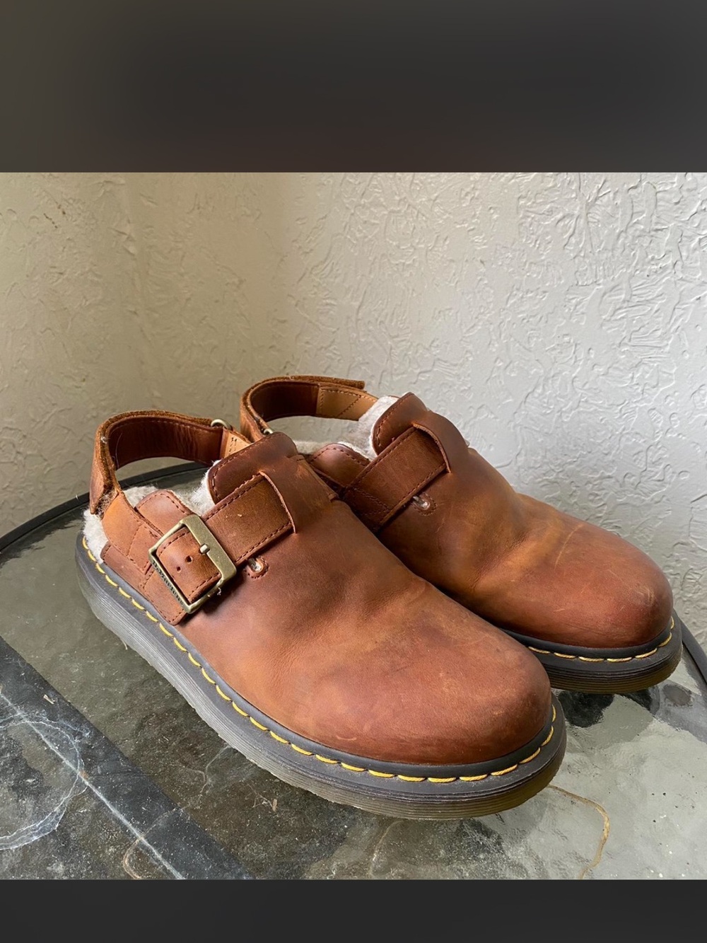 Dr. Martens Brown Leather Slip-On Clog with Buckle